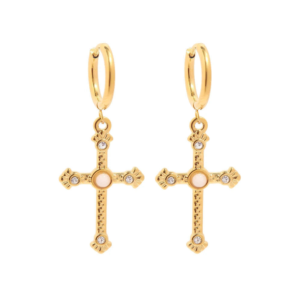 Cross Earring 18K Gold Plated for Women White Background