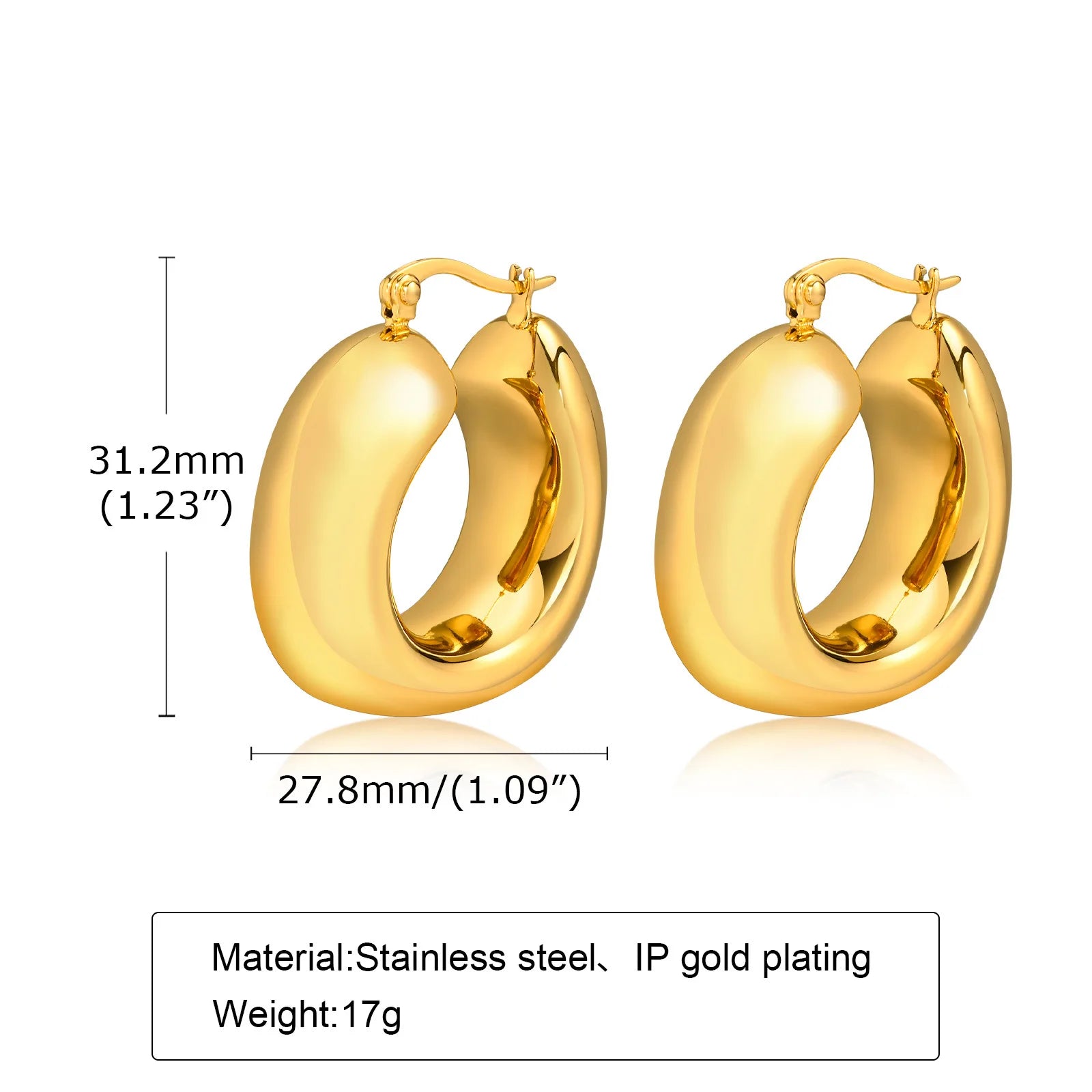 CC Shaped Earrings 18K Gold Plated for Women Size