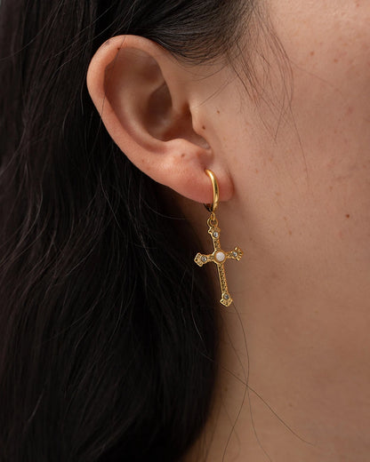 Cross Earring 18K Gold Plated for Women with Model