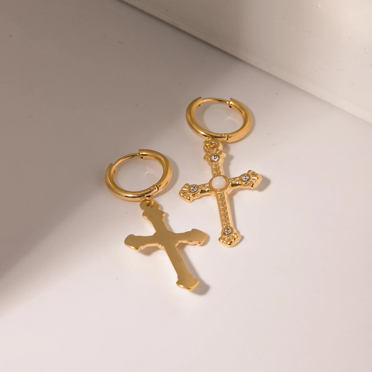 Cross Earring 18K Gold Plated for Women front and back