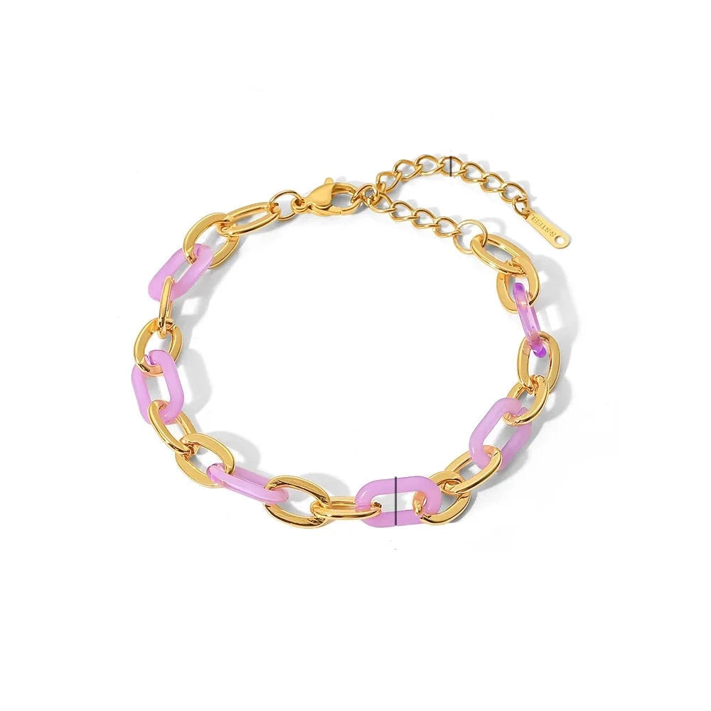 Colorful Bracelet 18K Gold Plated for Women Pink with White Background