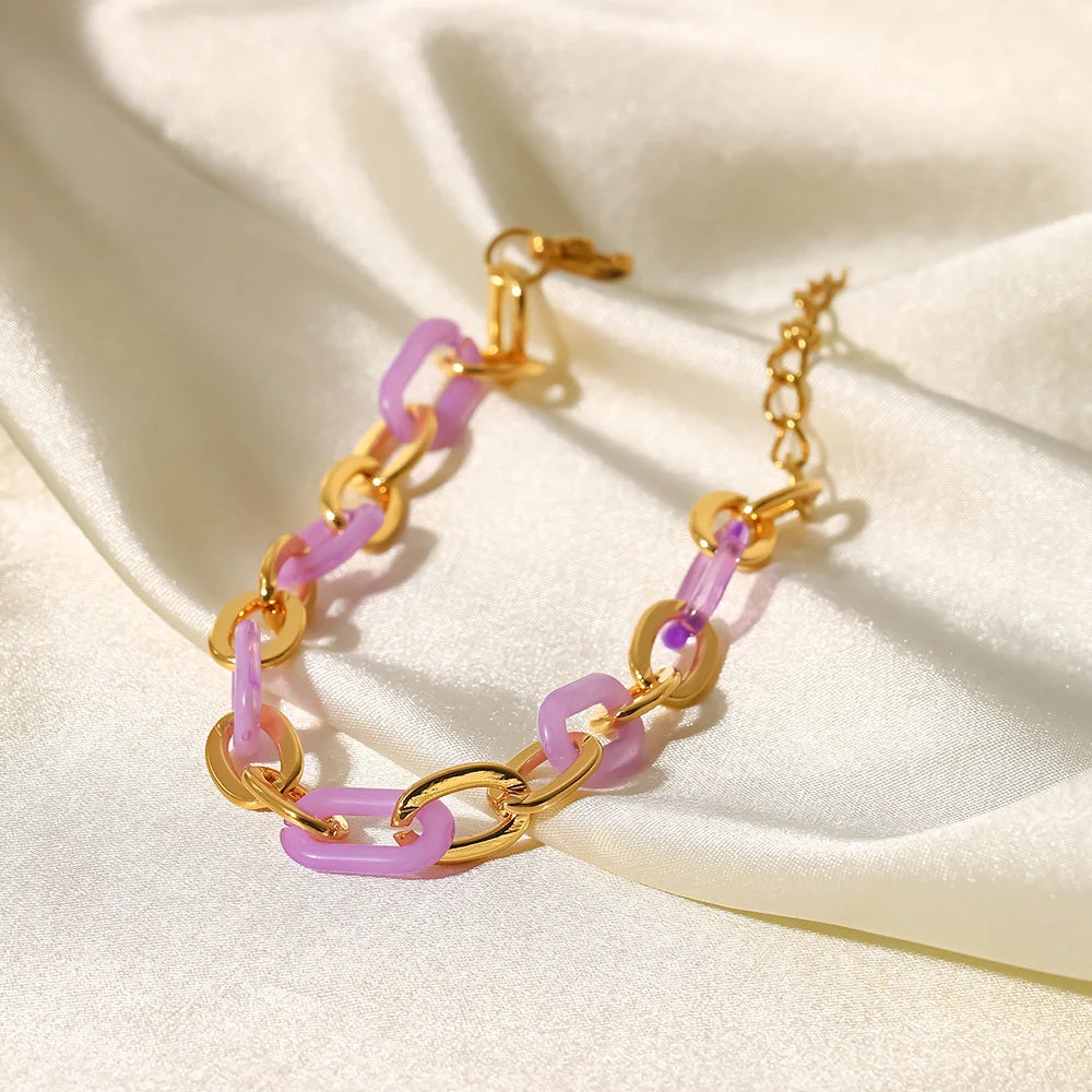 Colorful Bracelet 18K Gold Plated for Women Pink