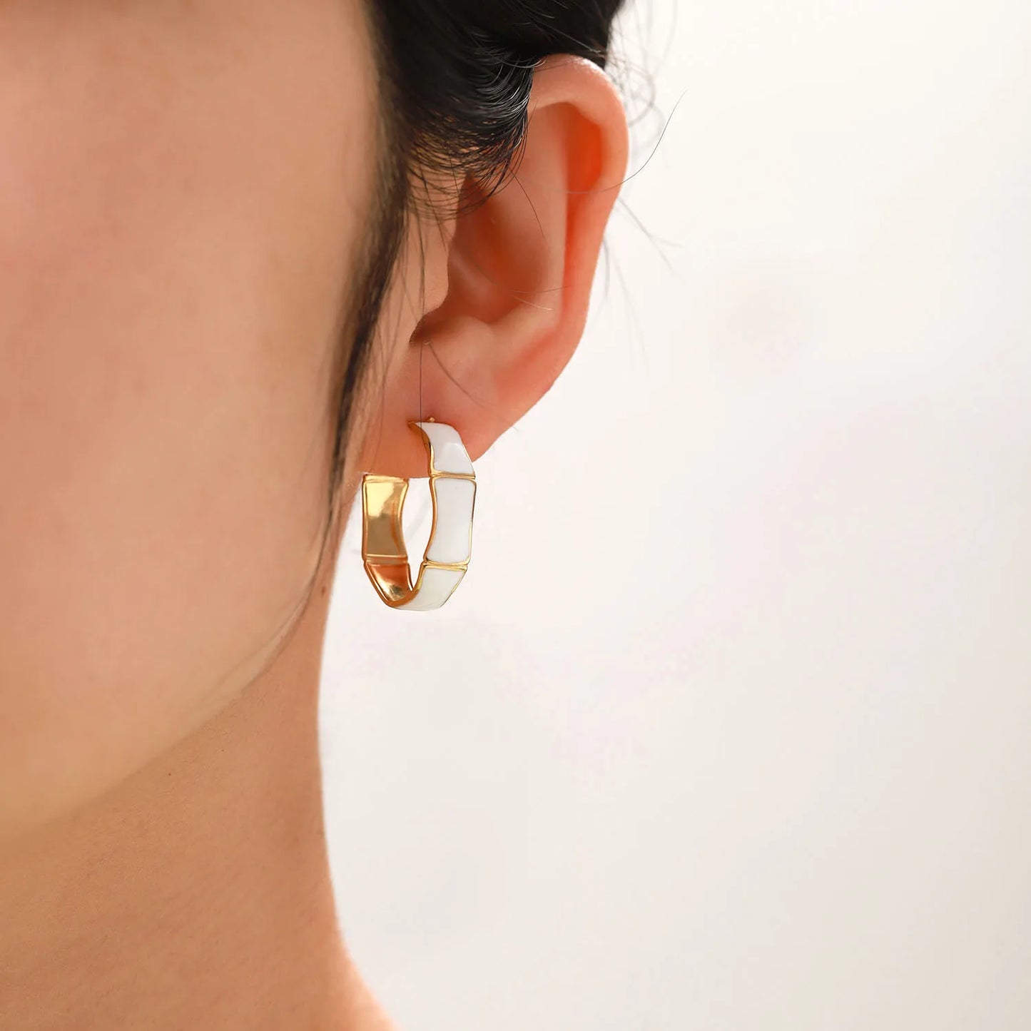 CC White Earrings 18K Gold Plated for Women with Models Ear