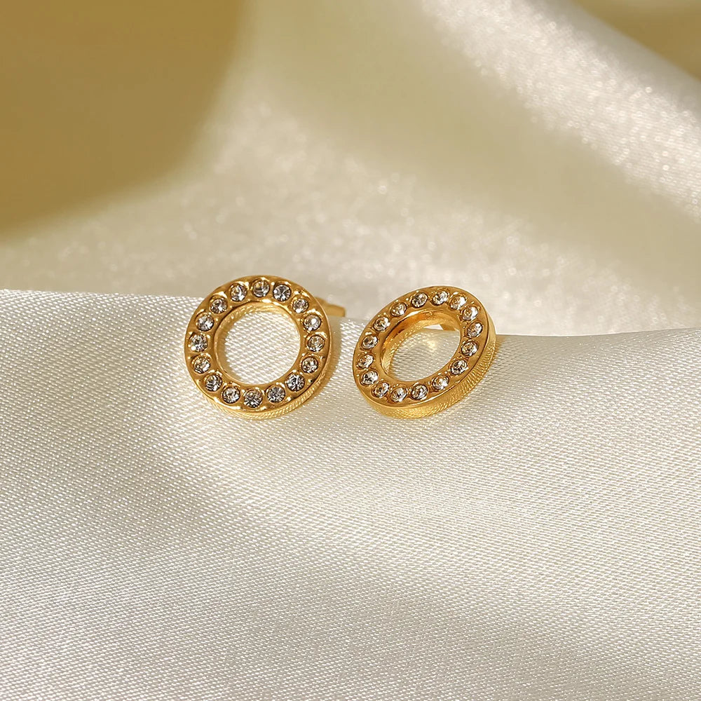 Cubic Zirconia Earrings 18K Gold Plated for Women both