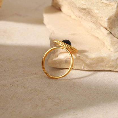 Black Stone Ring 18K Gold Plated for Women on the rock different