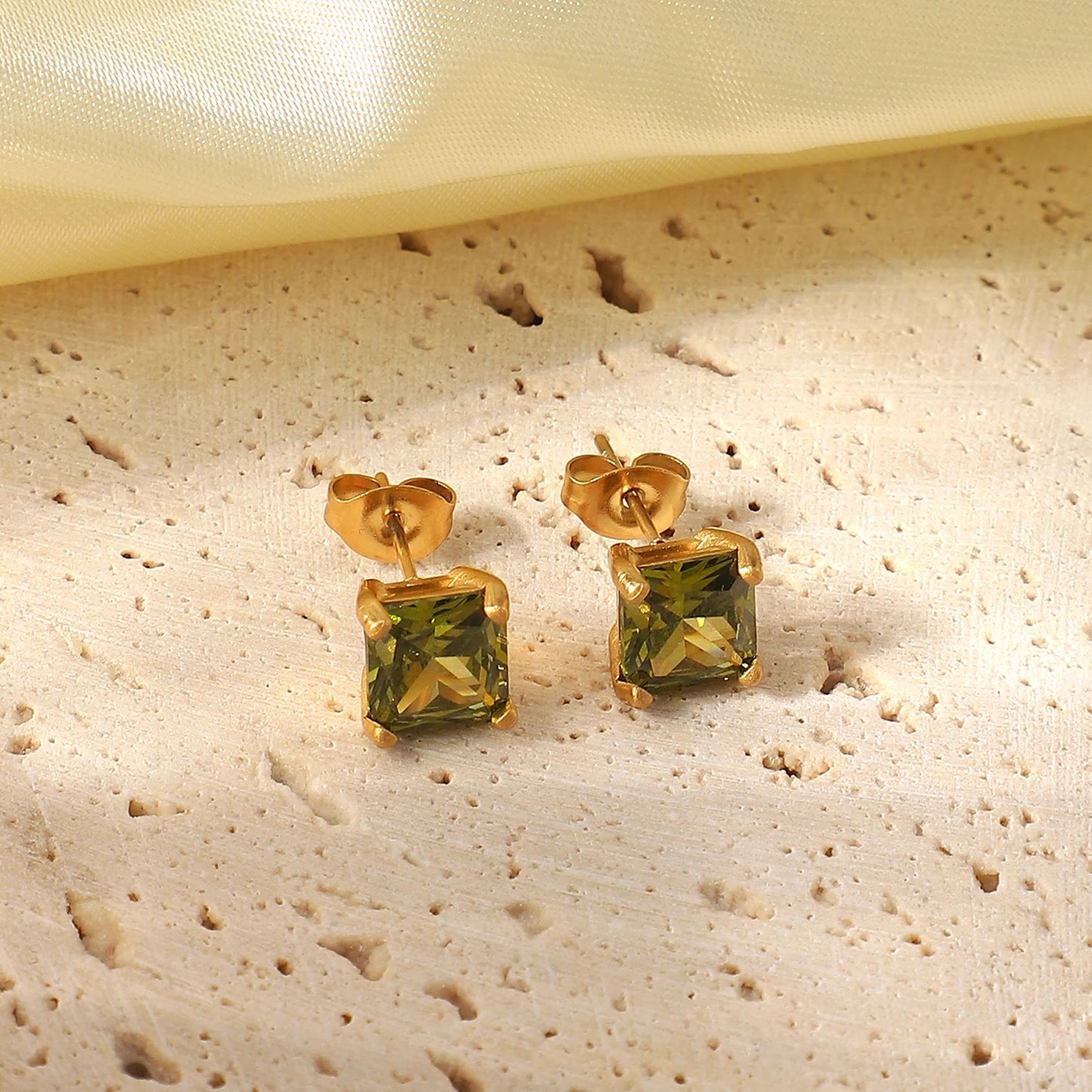 Colorful Cubic Earrings 18K Gold Plated for Women Green on the rock