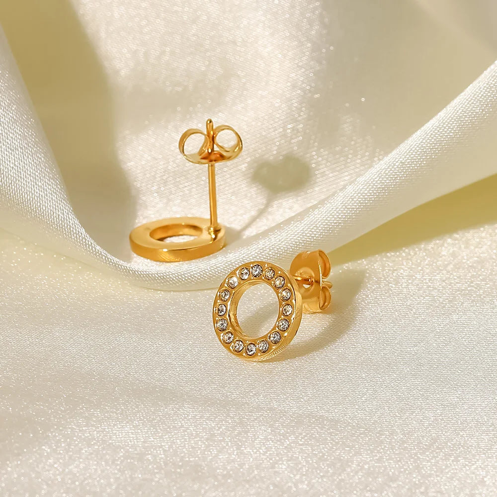 Cubic Zirconia Earrings 18K Gold Plated for Women front and back