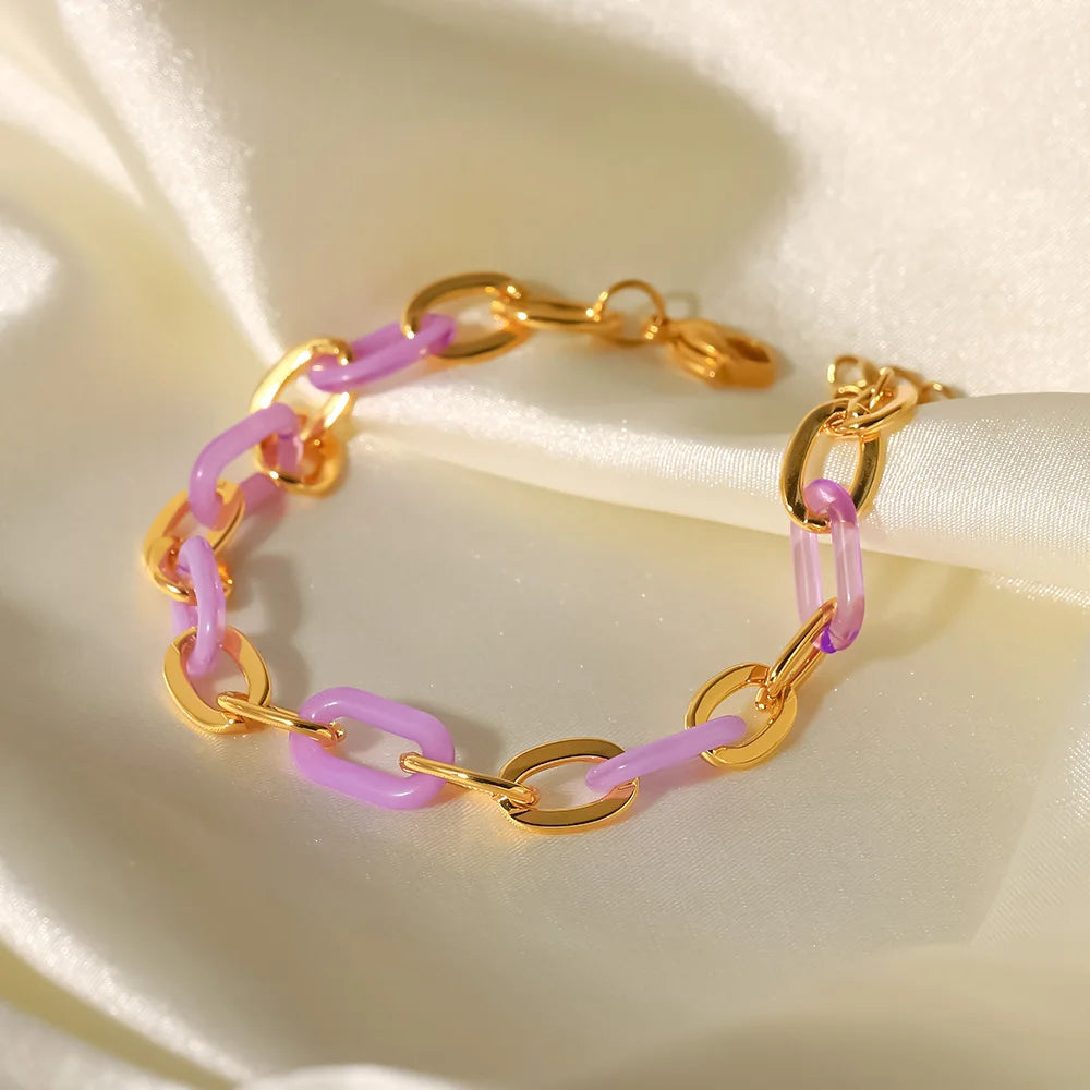 Colorful Bracelet 18K Gold Plated for Women Pink