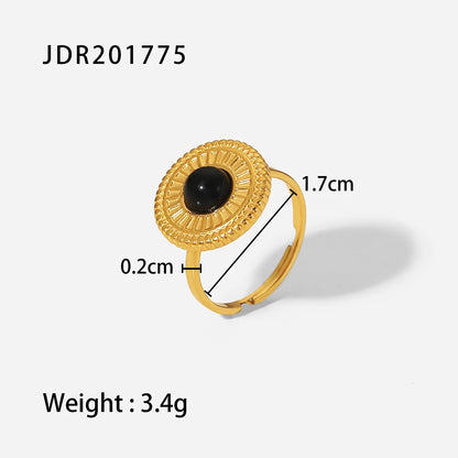 Black Stone Ring 18K Gold Plated for Women Size