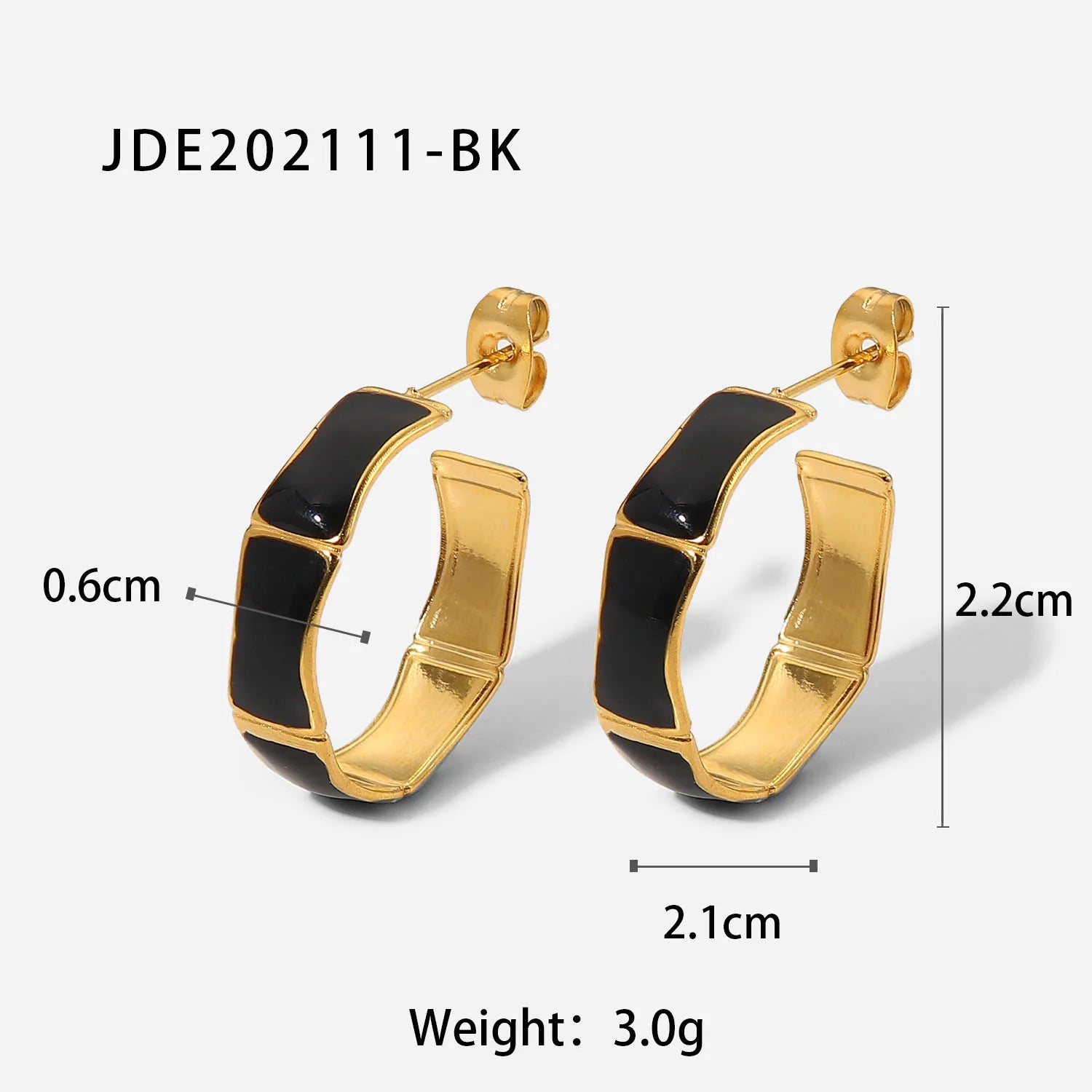 Black Enamel Earrings 18K Gold Plated for Women Size