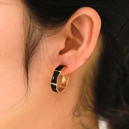 Black Enamel Earrings 18K Gold Plated for Women with Model 2