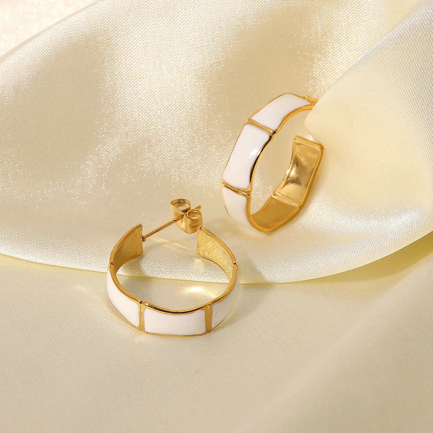 CC White Earrings 18K Gold Plated for Women Closer