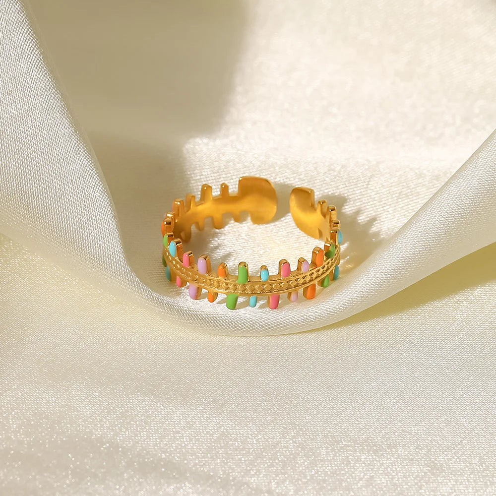 Colorful Enamel Rings 18K Gold Plated for Women on the studio other