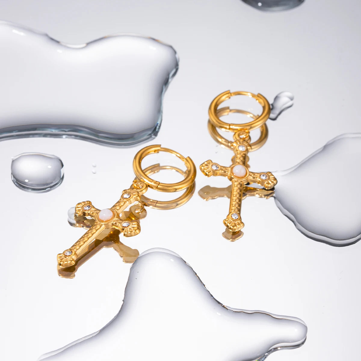 Cross Earring 18K Gold Plated for Women Closer