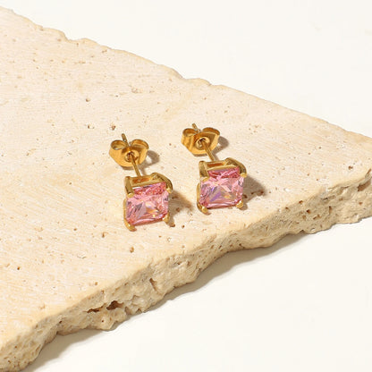 Colorful Cubic Earrings 18K Gold Plated for Women Pink