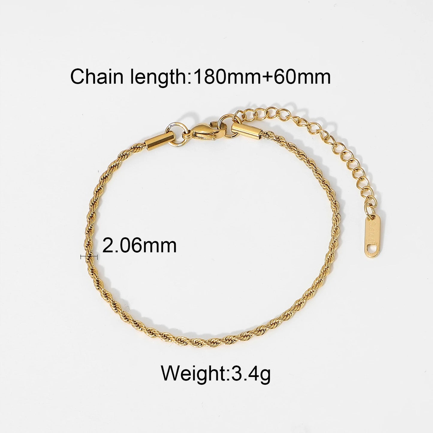 Classic Rope Bracelet 18K Gold Plated for Women Size