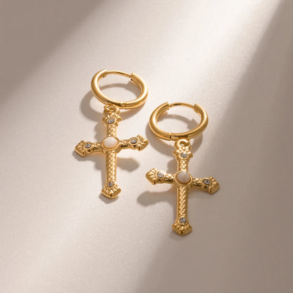Cross Earring 18K Gold Plated for Women on the studio