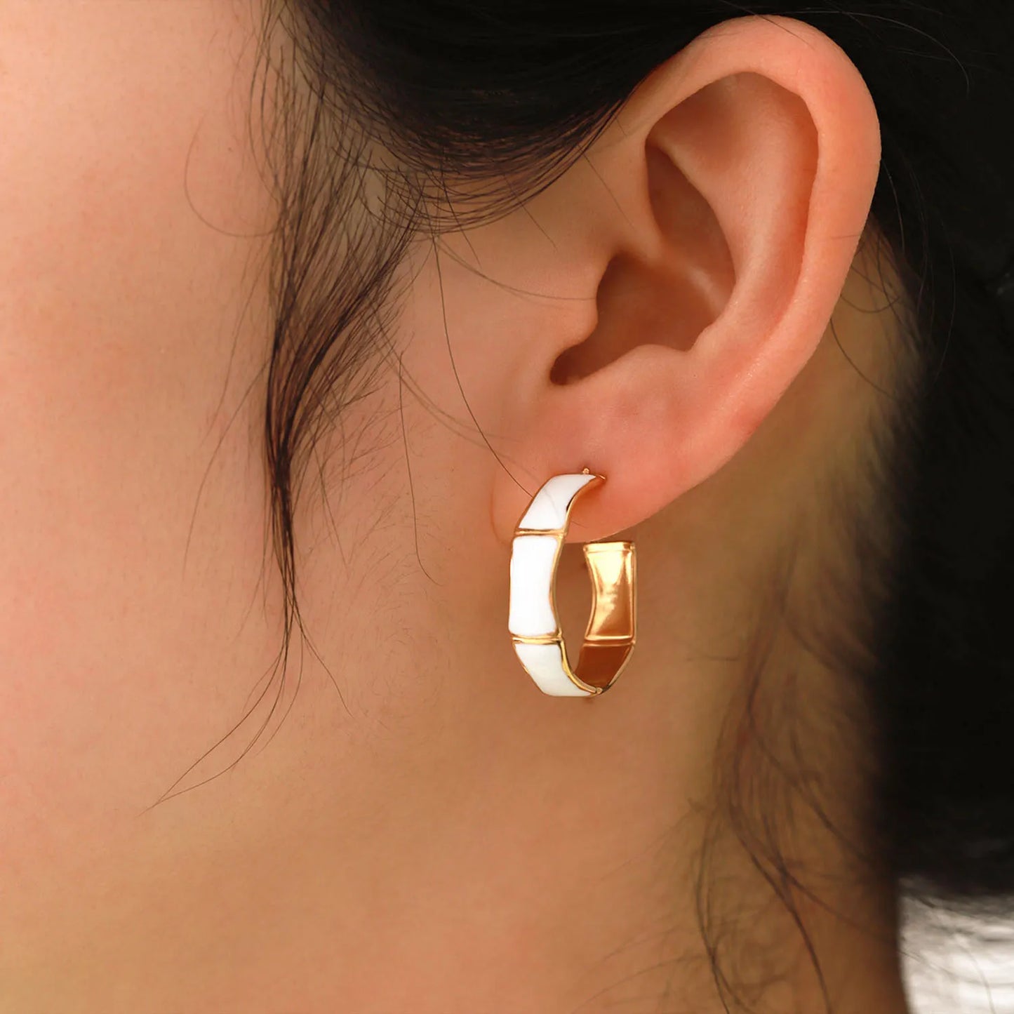 CC White Earrings 18K Gold Plated for Women with Model