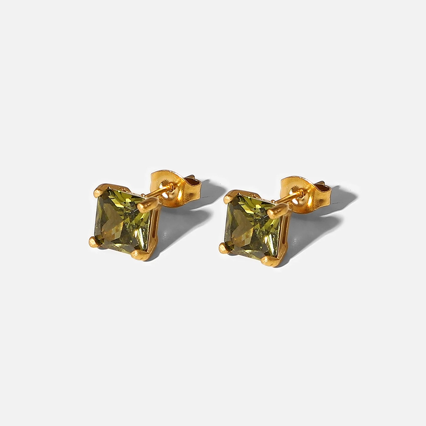 Colorful Cubic Earrings 18K Gold Plated for Women Green with White Background